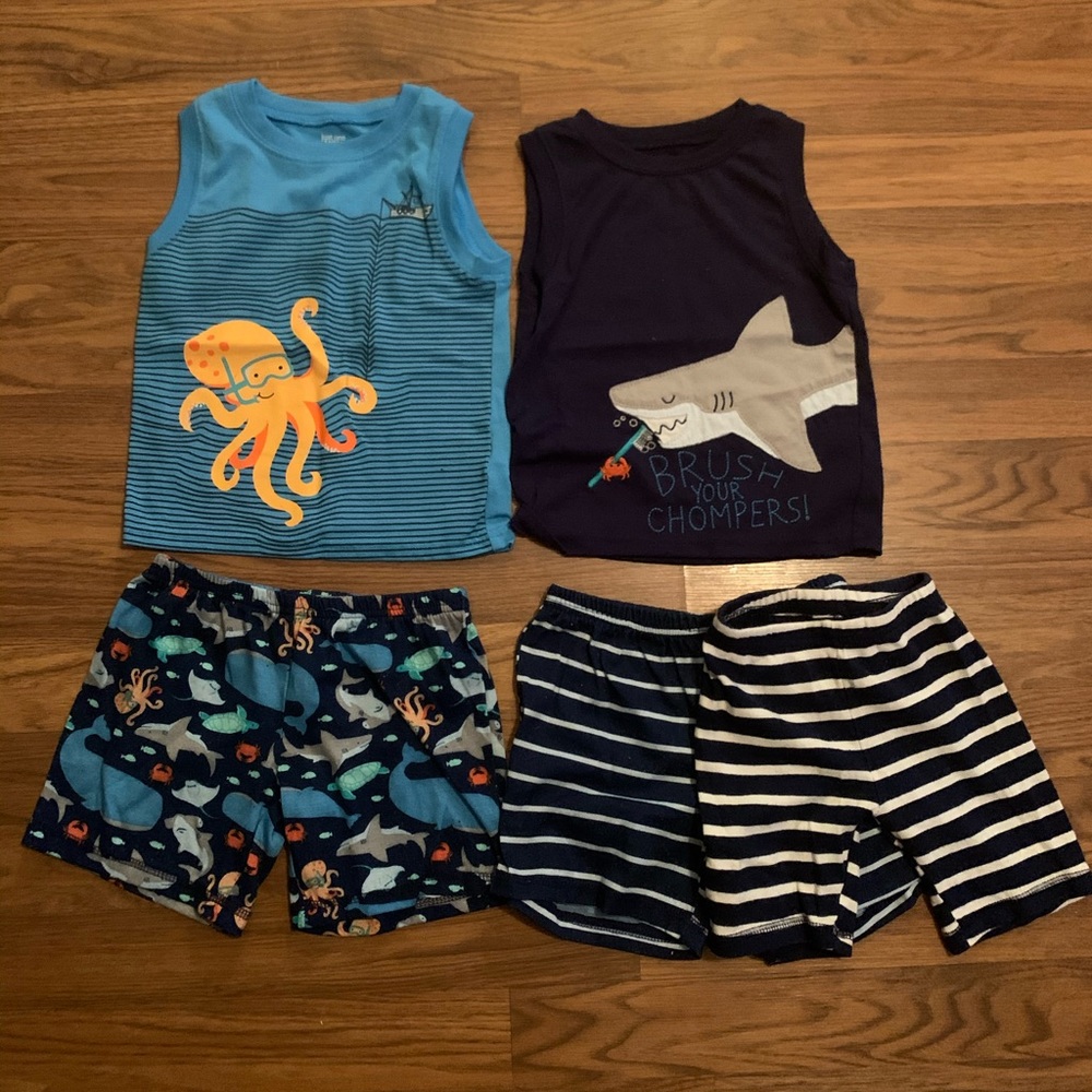 2 Carters pajama sets with extra pair of shorts.